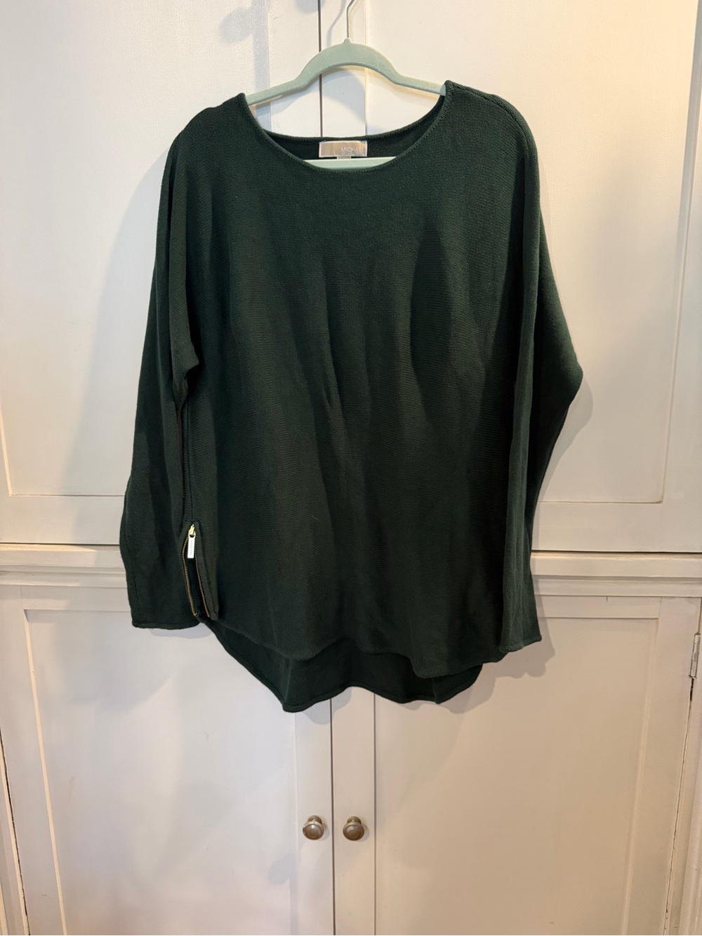 Michael Kors Deep Green Long Sleeve Knit Top with Side Zip